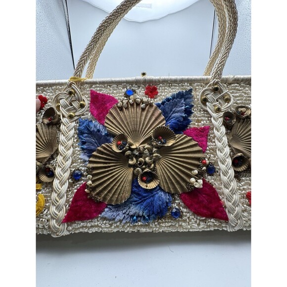 Vintage Caron Of Houston Nautical Raffia Purse NWT Highly Embellished 1960’s - Picture 7 of 11